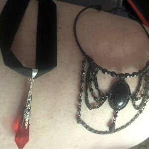 2 Black Gothic Choker Necklace Set